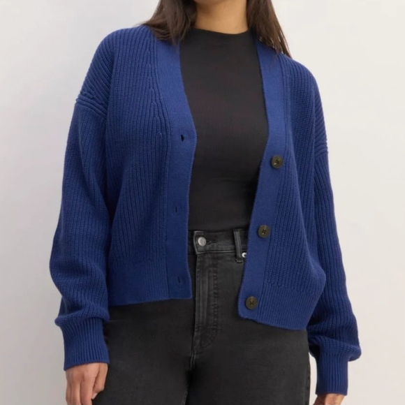 Everlane Sweaters - Everlane The Boxy Cardigan Organic Cotton In Bellwater Blue Women's S Chunky